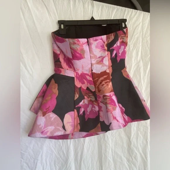 Cameo Strapless Abstract Floral Bustier Top Peplum Corset Modern Party Size S - Picture 14 of 15